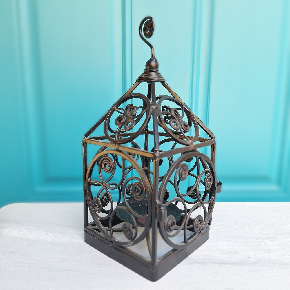 Metal Lantern for Candle Wrought Iron Medieval Gothic Baroque Ornate Scrollwork - Picture 3 of 17